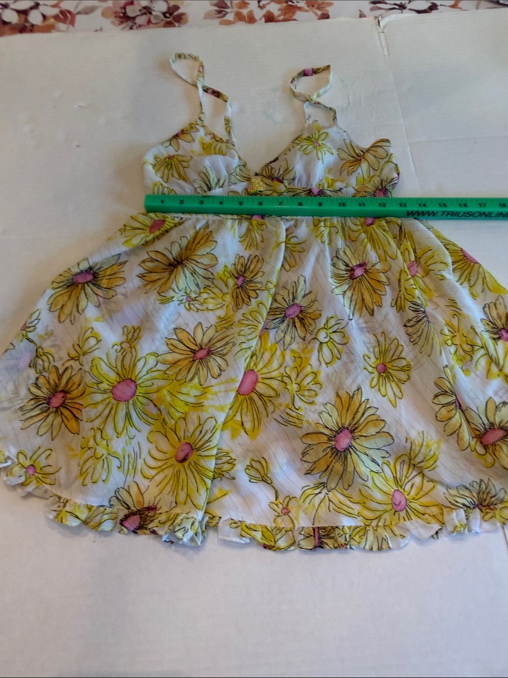 Betsey Johnson Yellow & Pink Floral Lace-Trim Baby Doll pajamas size Small